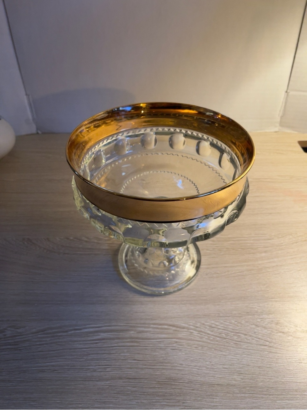 Gold-Rimmed Glass Compote Bowl - Elegant Home Dining Centerpiece